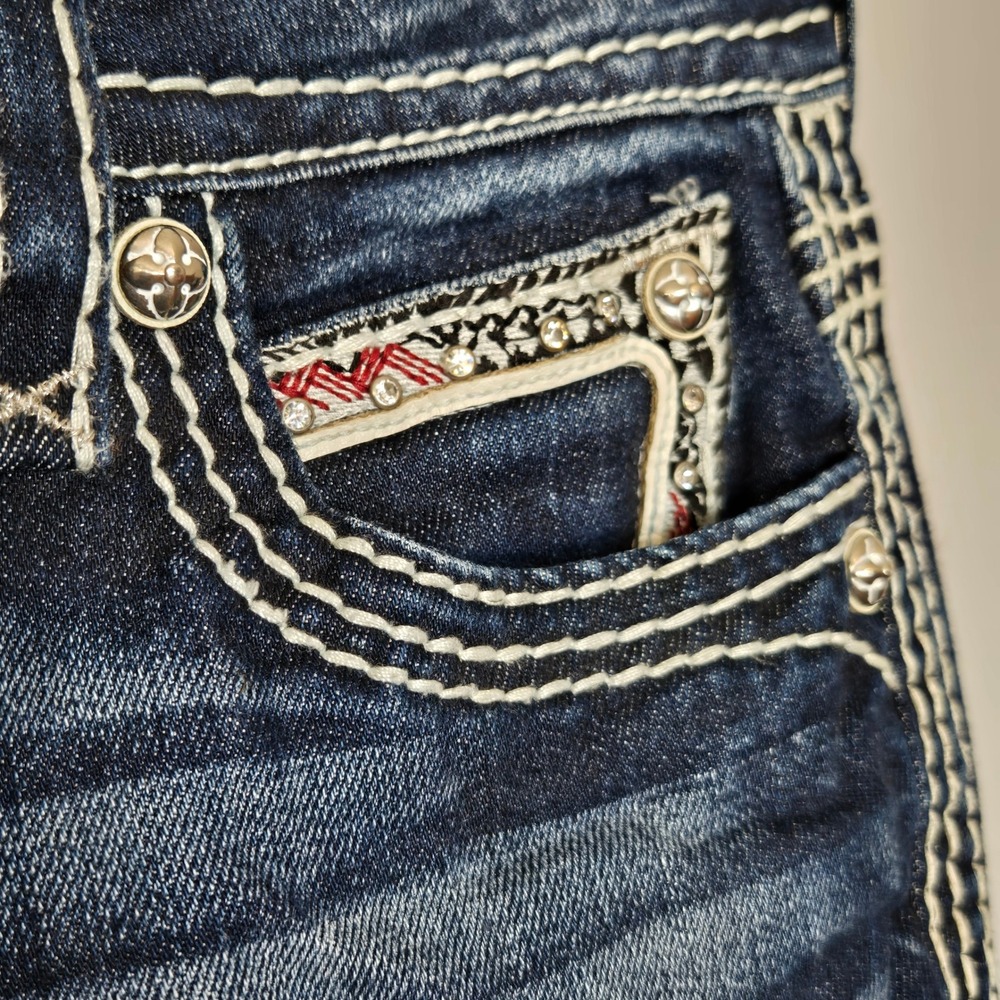 Rock Revival Womens Noelle‎ Capri distressed Jeans Dark Wash Embellished Sz 25 - Picture 5 of 14